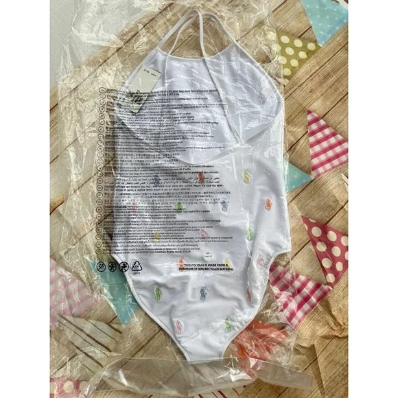 NWT Polo Ralph Lauren Big Girls Multi Color Polo Pony Embroidered SWIMSUIT - Picture 6 of 7